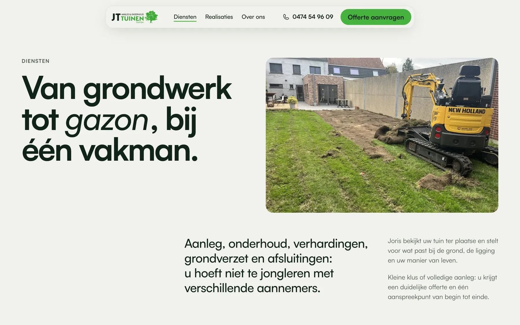 Schermafbeelding van de pagina Diensten in de demo