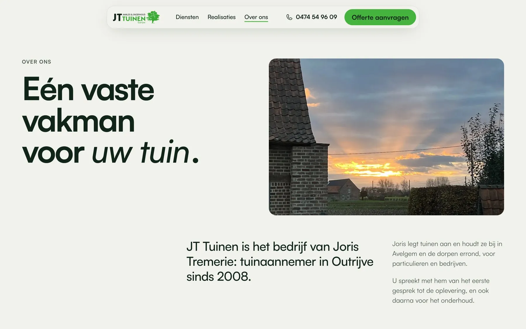 Schermafbeelding van de pagina Over ons in de demo