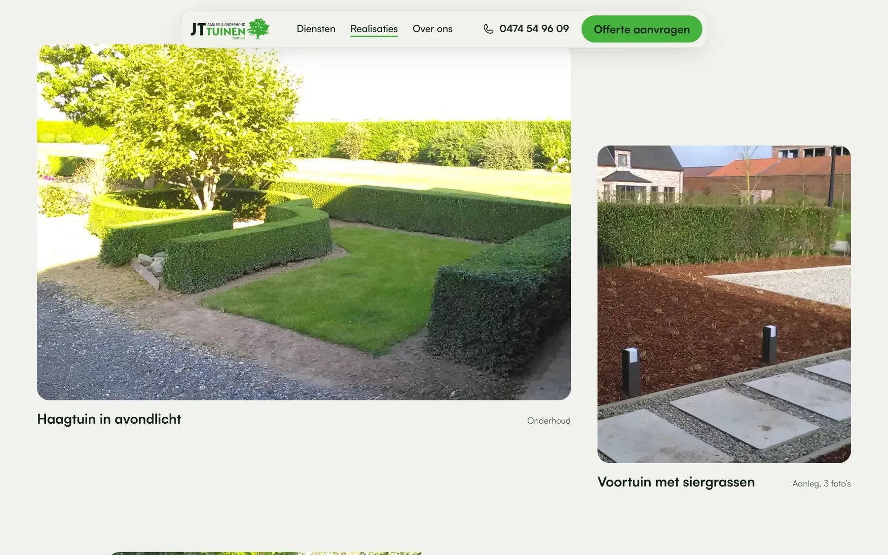 Schermafbeelding van de pagina Realisaties in de demo